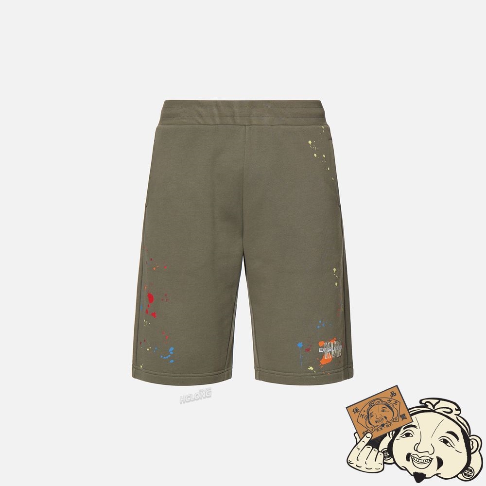 Men Evisu SEAGULL EMBROIDERY PAINT-SPLATTERED SWEAT SHORTS Vert | 024GKDFQA