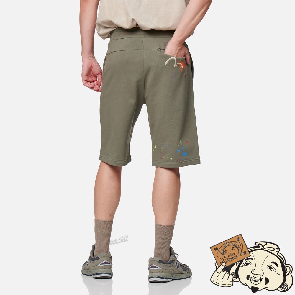 Men Evisu SEAGULL EMBROIDERY PAINT-SPLATTERED SWEAT SHORTS Vert | 024GKDFQA