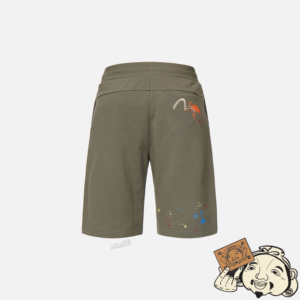 Men Evisu SEAGULL EMBROIDERY PAINT-SPLATTERED SWEAT SHORTS Vert | 024GKDFQA