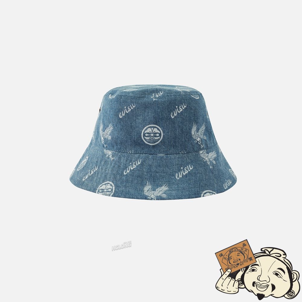 Men Evisu SEAGULL EMBROIDERY REVERSIBLE BUCKET HAT Noir | 548DPKLJR
