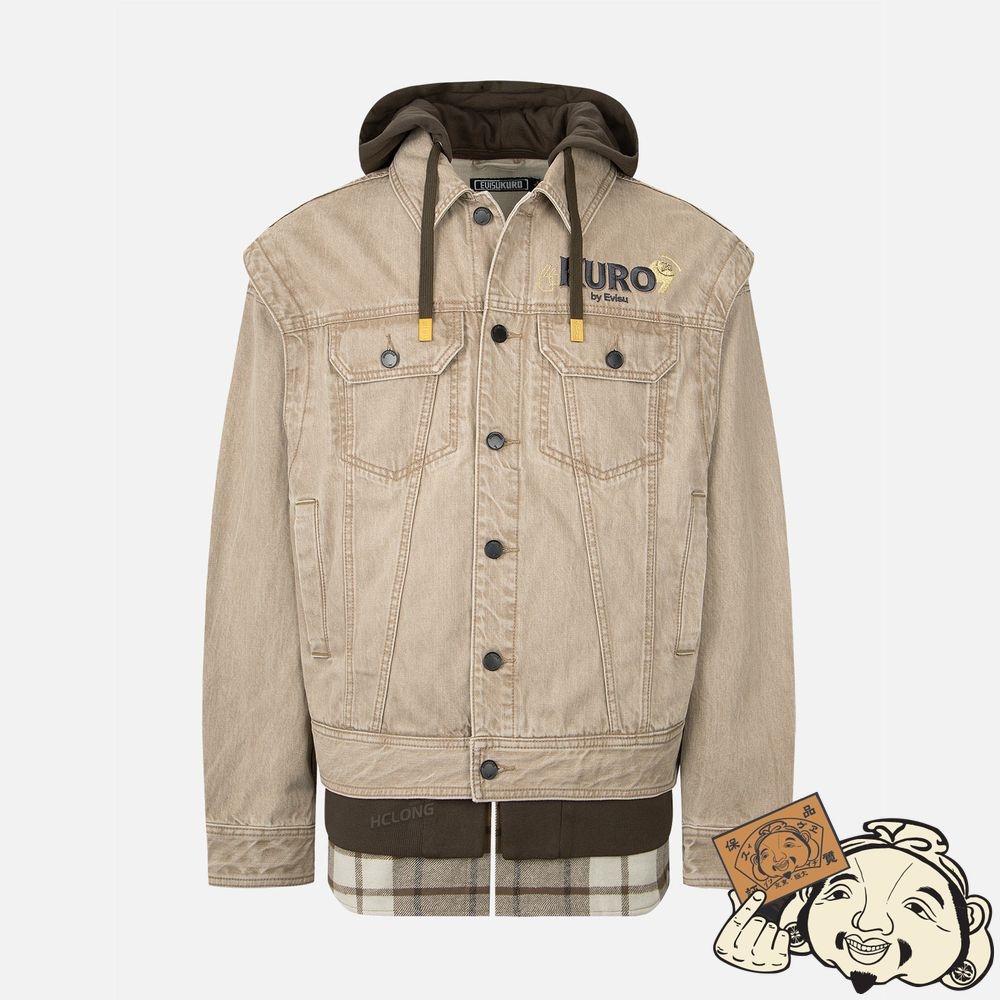 Men Evisu SEAGULL INSERTED MOCK 3-IN-1 DENIM JACKET Kaki | 784WFQXBV