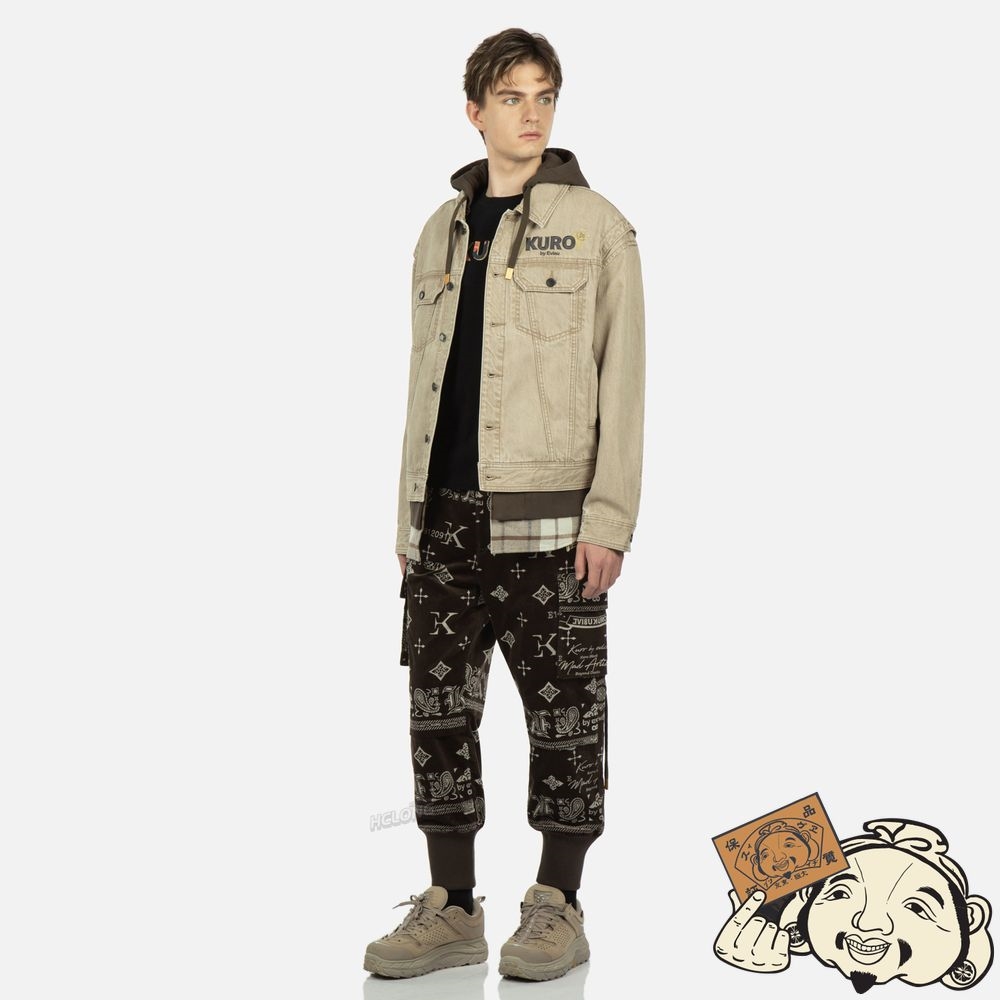 Men Evisu SEAGULL INSERTED MOCK 3-IN-1 DENIM JACKET Kaki | 784WFQXBV