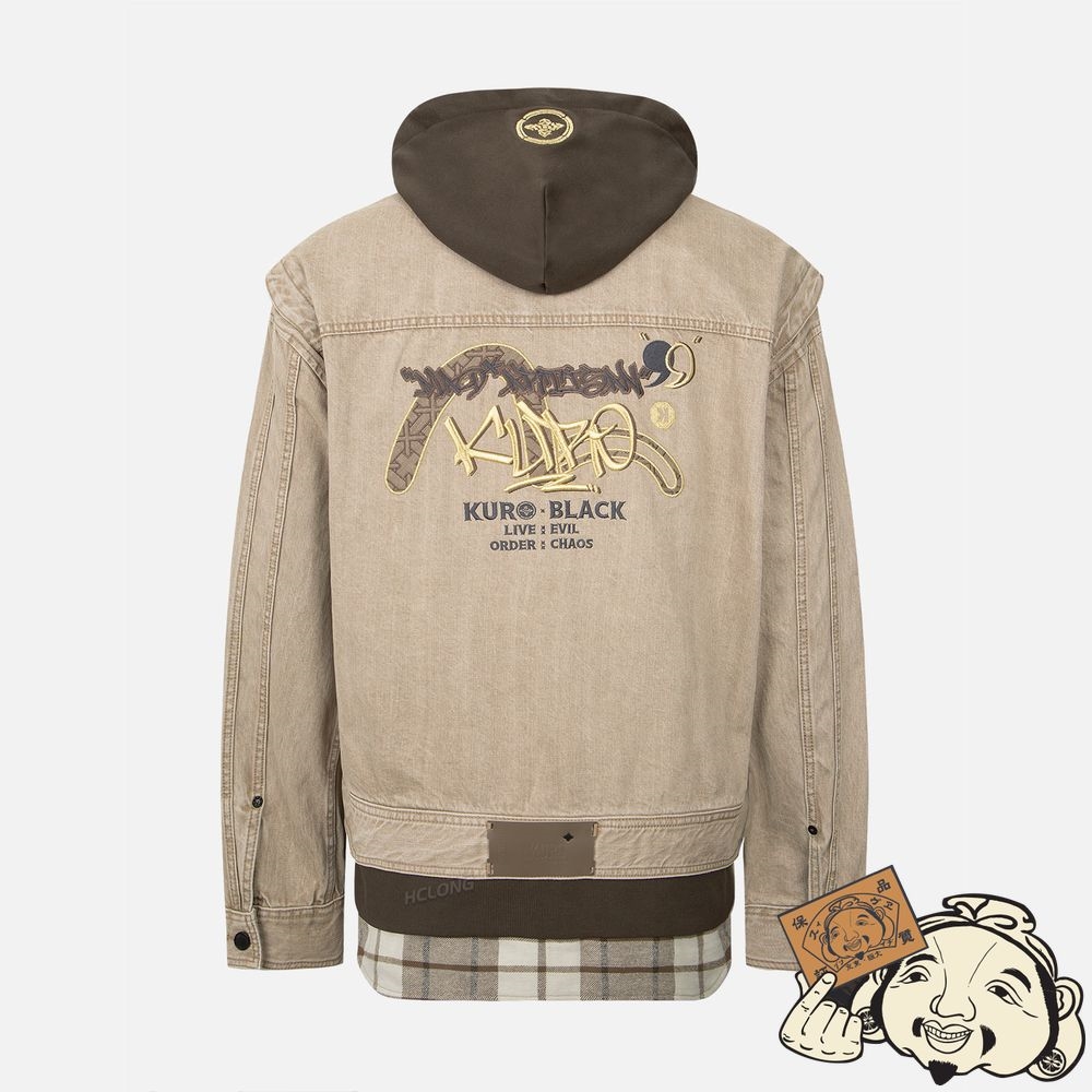 Men Evisu SEAGULL INSERTED MOCK 3-IN-1 DENIM JACKET Kaki | 784WFQXBV