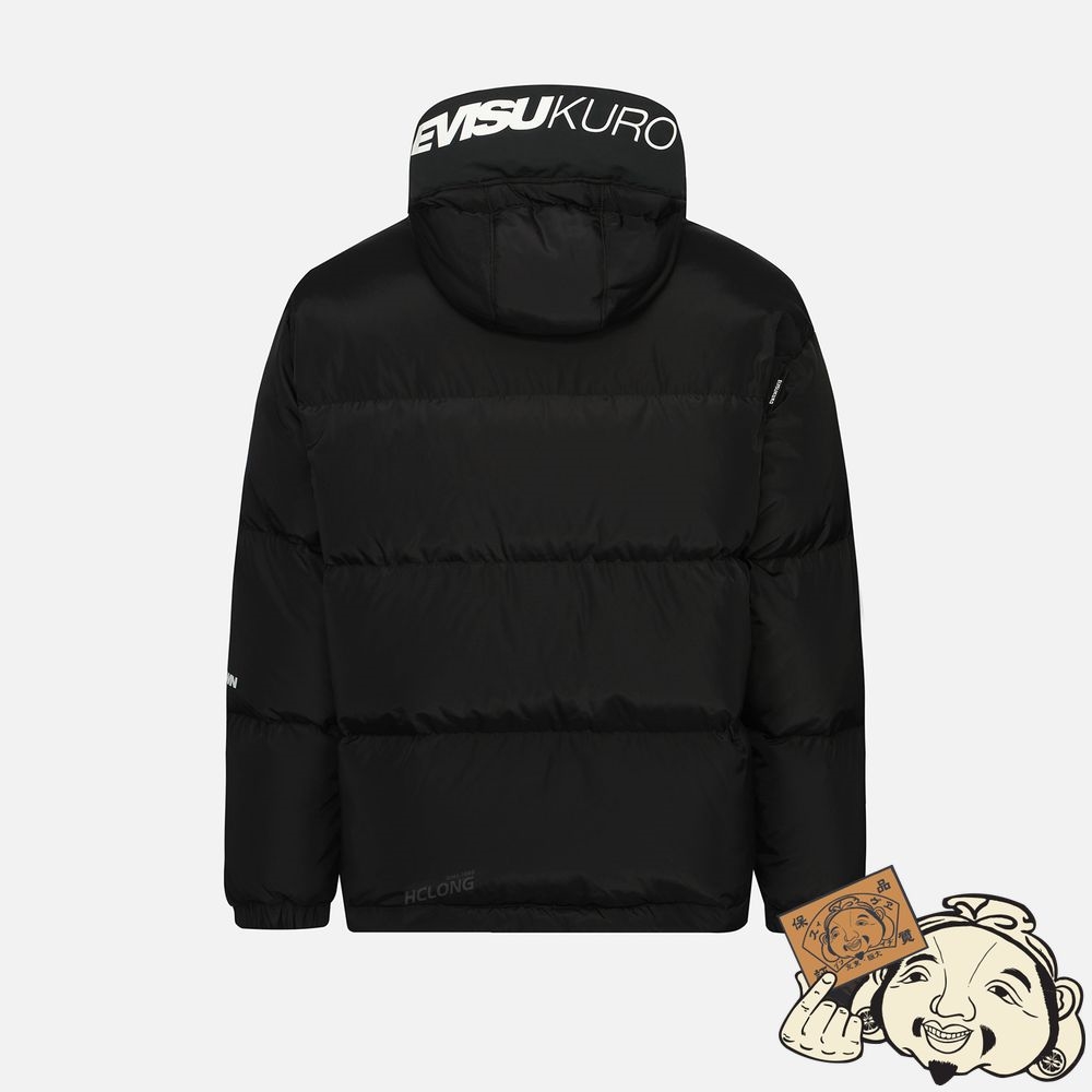 Men Evisu SEAGULL PATCH HOODED DOWN JACKET Noir | 901ZKLSFJ