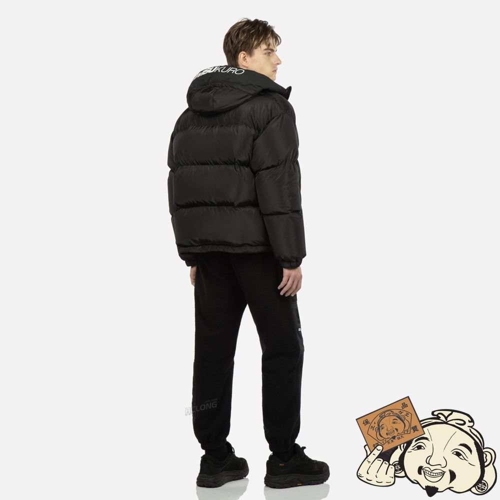 Men Evisu SEAGULL PATCH HOODED DOWN JACKET Noir | 901ZKLSFJ