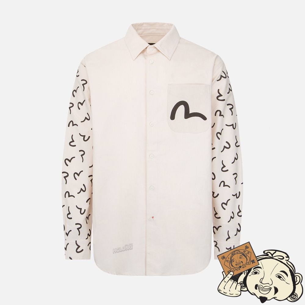 Men Evisu SEAGULL PATTERN PRINT SHIRT Beige | 571HEVOBR