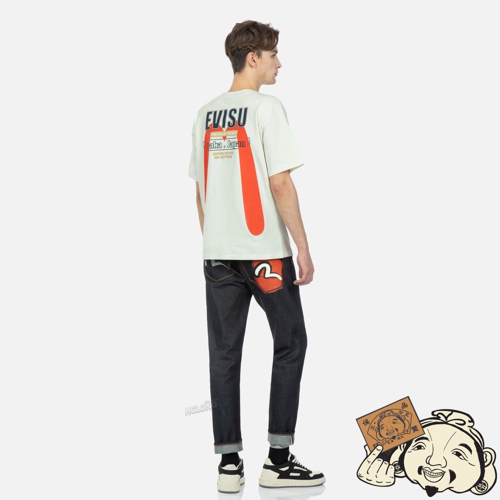 Men Evisu SEAGULL PRINTED POCKET CARROT-FIT CROPPED JEANS #2017 Indigo | 957ABGKJY
