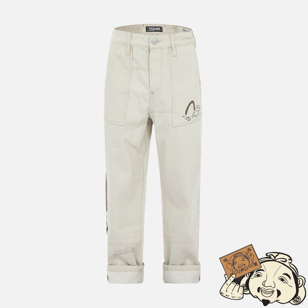 Men Evisu SEAGULL PRINT COLORBLOCK DENIM JEANS Beige | 910CEXBOH