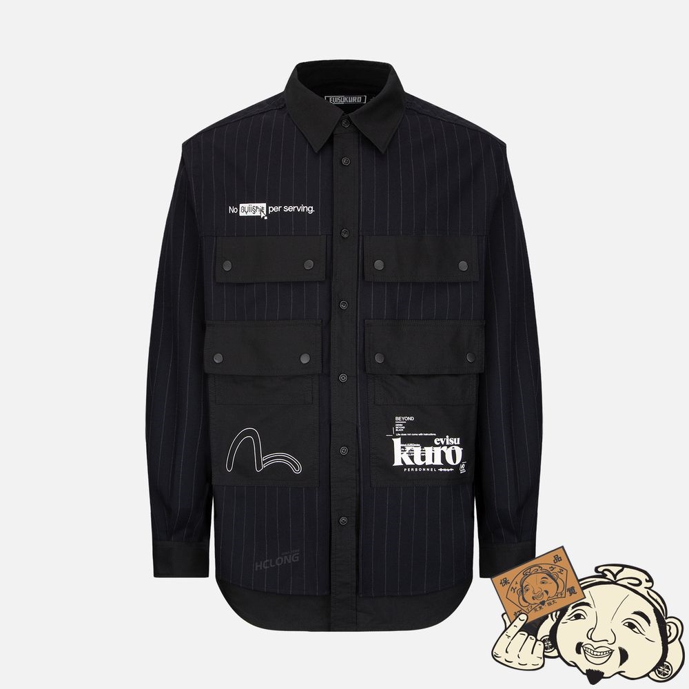 Men Evisu SEAGULL PRINT CONTRASTED PANEL SHIRT Noir | 827TMOADJ