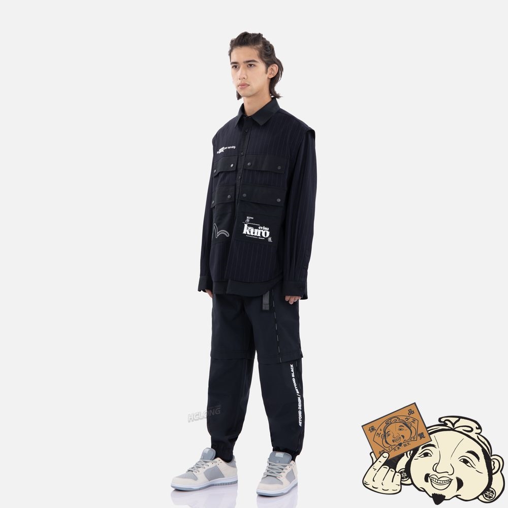 Men Evisu SEAGULL PRINT CONTRASTED PANEL SHIRT Noir | 827TMOADJ