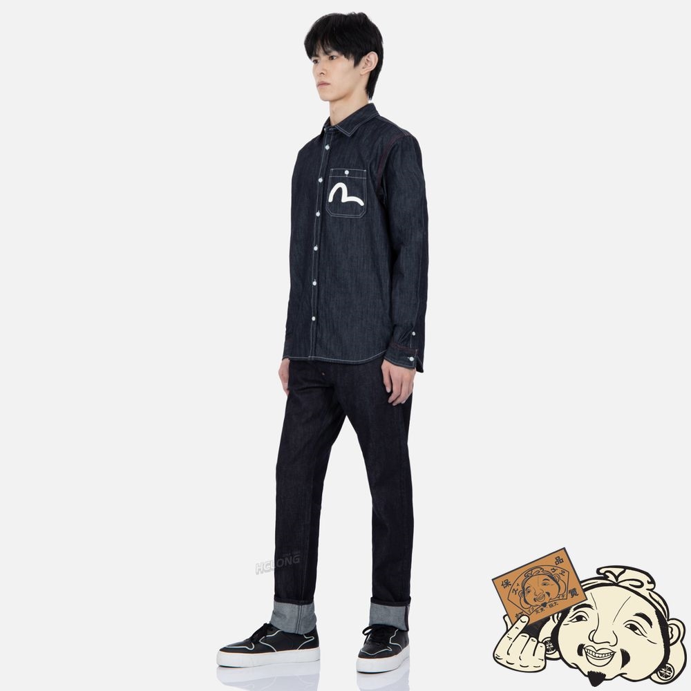 Men Evisu SEAGULL PRINT DENIM SHIRT Indigo | 195UAPYKT