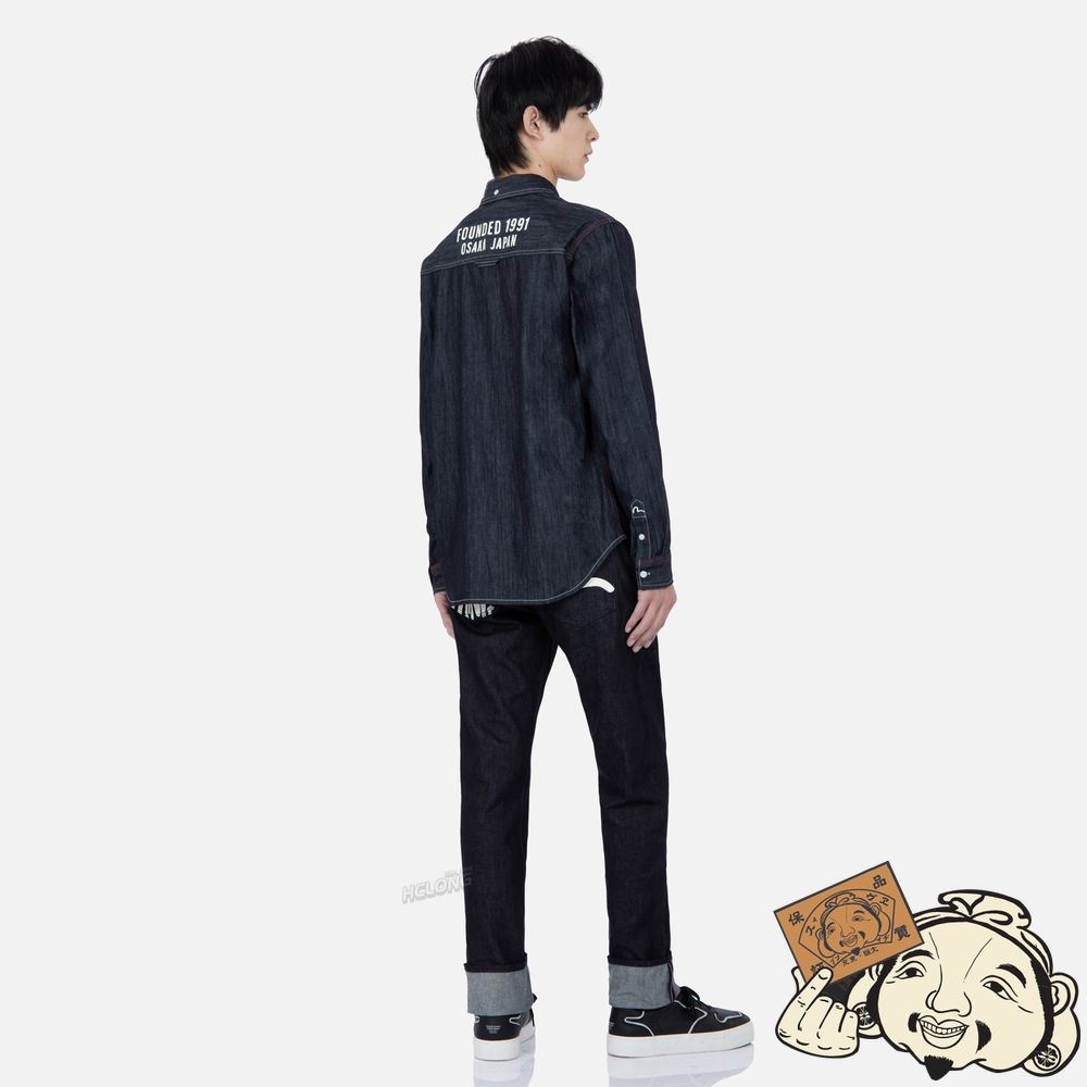Men Evisu SEAGULL PRINT DENIM SHIRT Indigo | 195UAPYKT