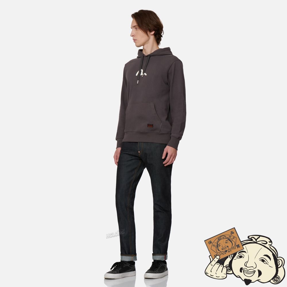 Men Evisu SEAGULL PRINT HOODED SWEATSHIRT CHARCOAL | 046MOTYLQ