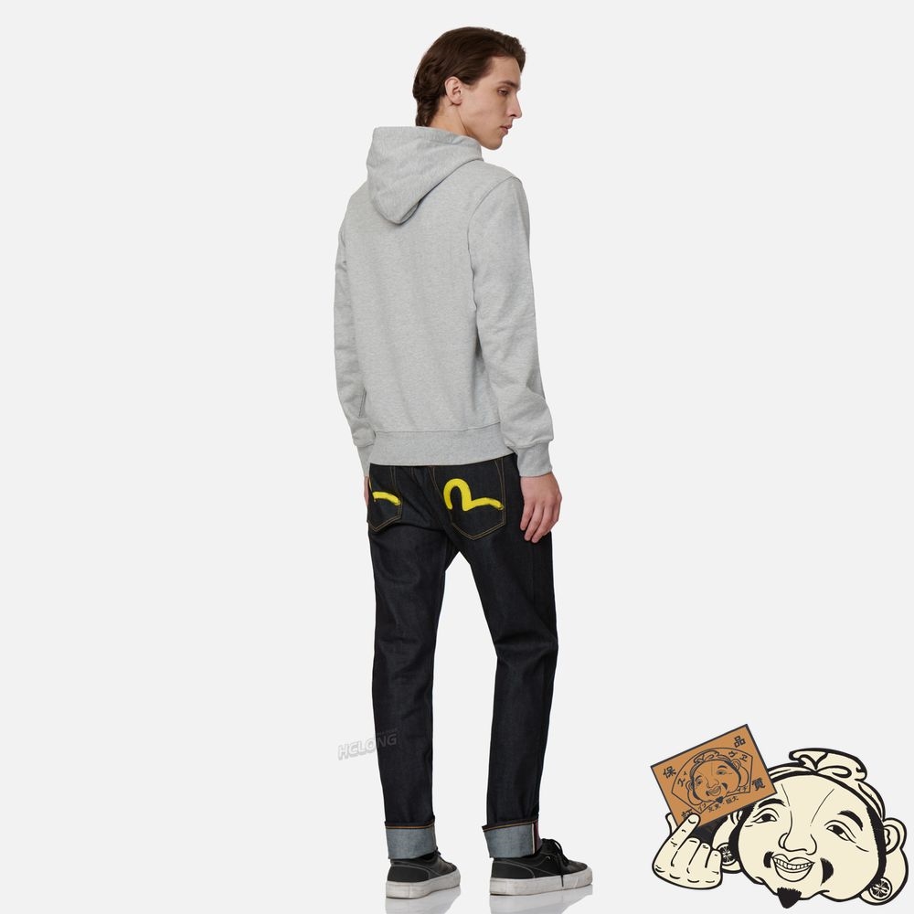 Men Evisu SEAGULL PRINT HOODED SWEATSHIRT Grise | 563QRNVAI