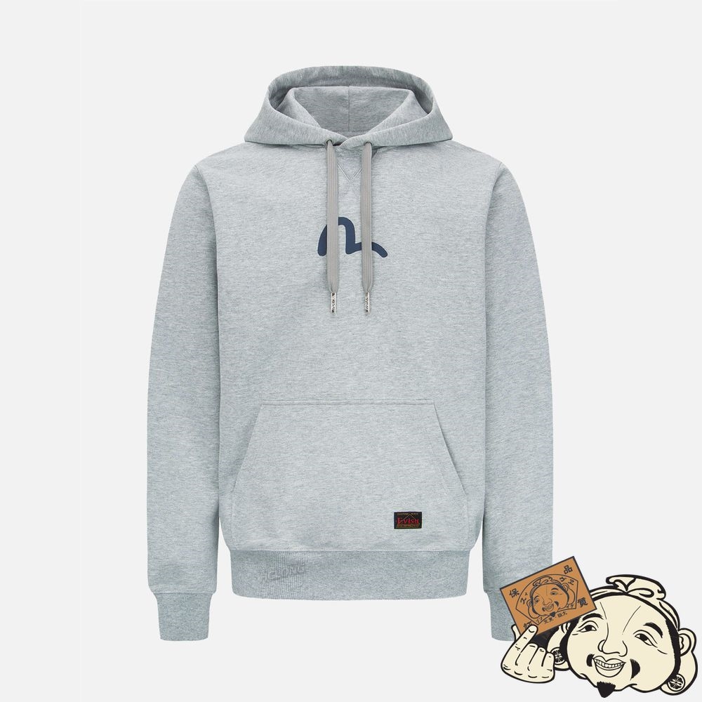 Men Evisu SEAGULL PRINT HOODED SWEATSHIRT Grise | 563QRNVAI