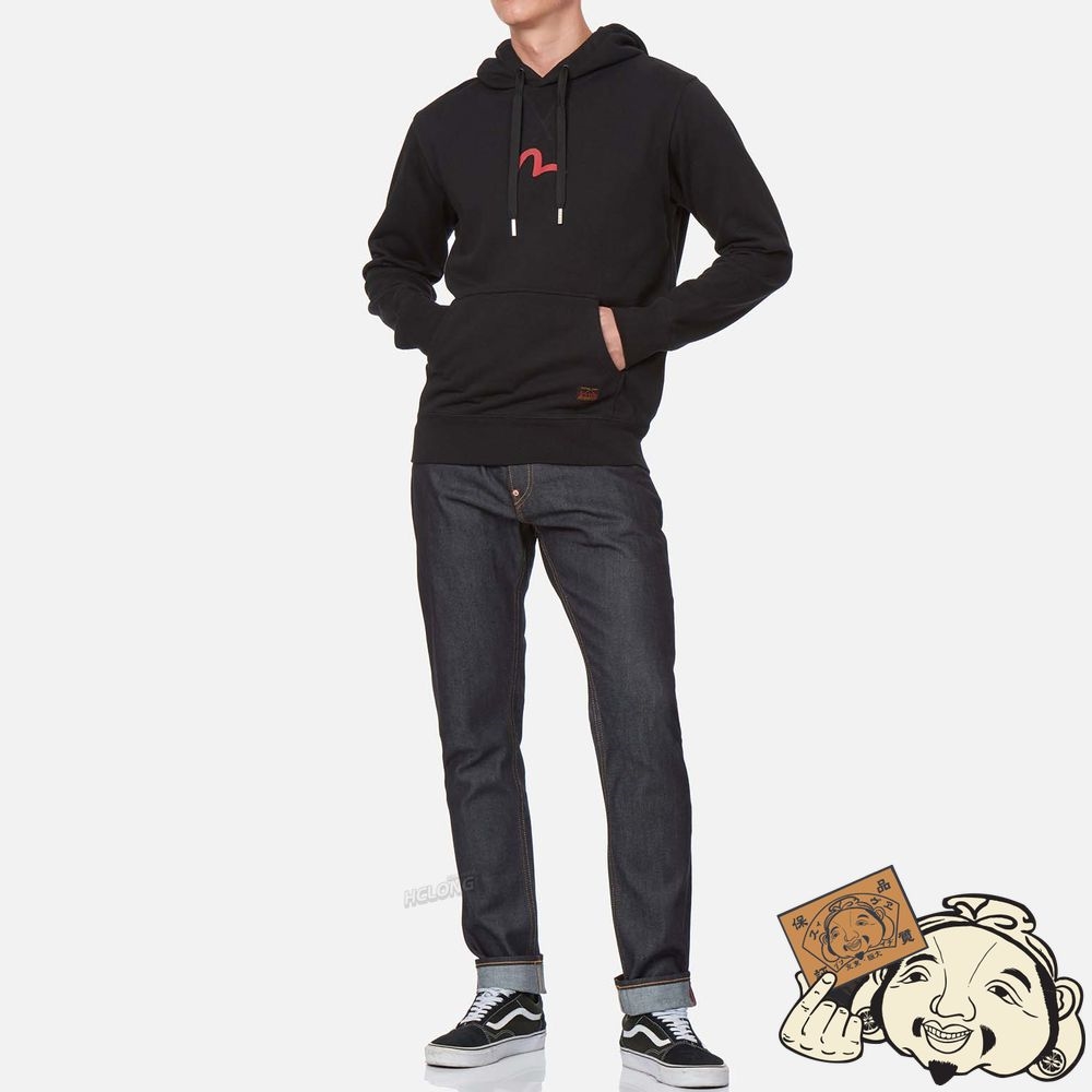 Men Evisu SEAGULL PRINT HOODED SWEATSHIRT Noir | 687FODWRK