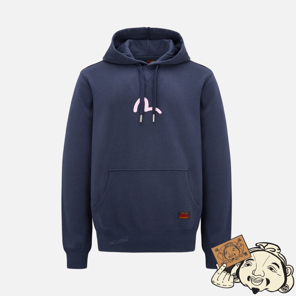 Men Evisu SEAGULL PRINT HOODED SWEATSHIRT Bleu Marine | 691PJTCIA