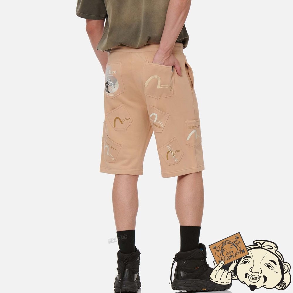 Men Evisu SEAGULL PRINT POCKET SWEAT SHORTS Kaki | 804RGBZXU
