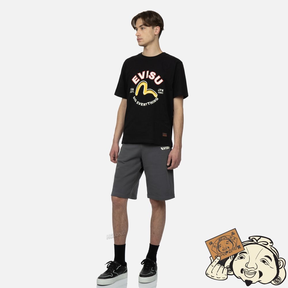 Men Evisu SEAGULL PRINT SWEAT SHORTS CHARCOAL | 129FHKTYM