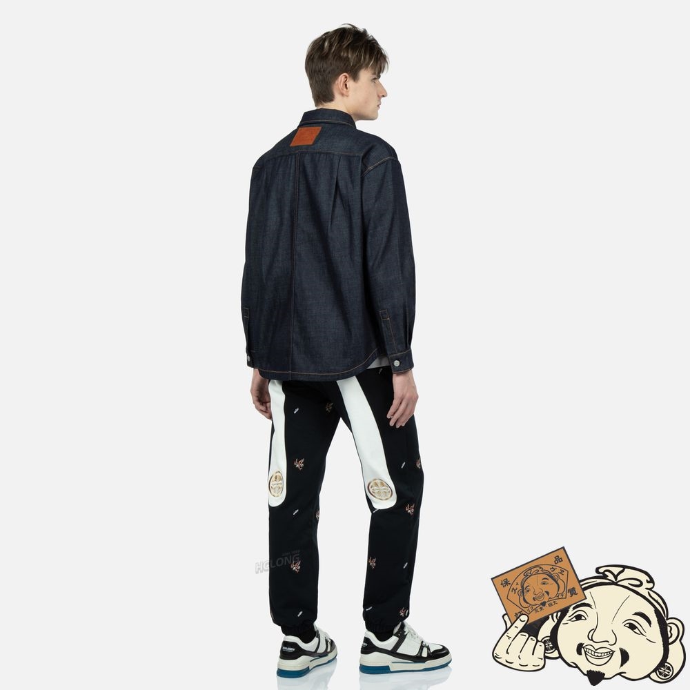 Men Evisu SEA WAVE-PATTERN SEAGULL EMBROIDERY DENIM SHIRT JACKET Indigo | 847HNXJQS
