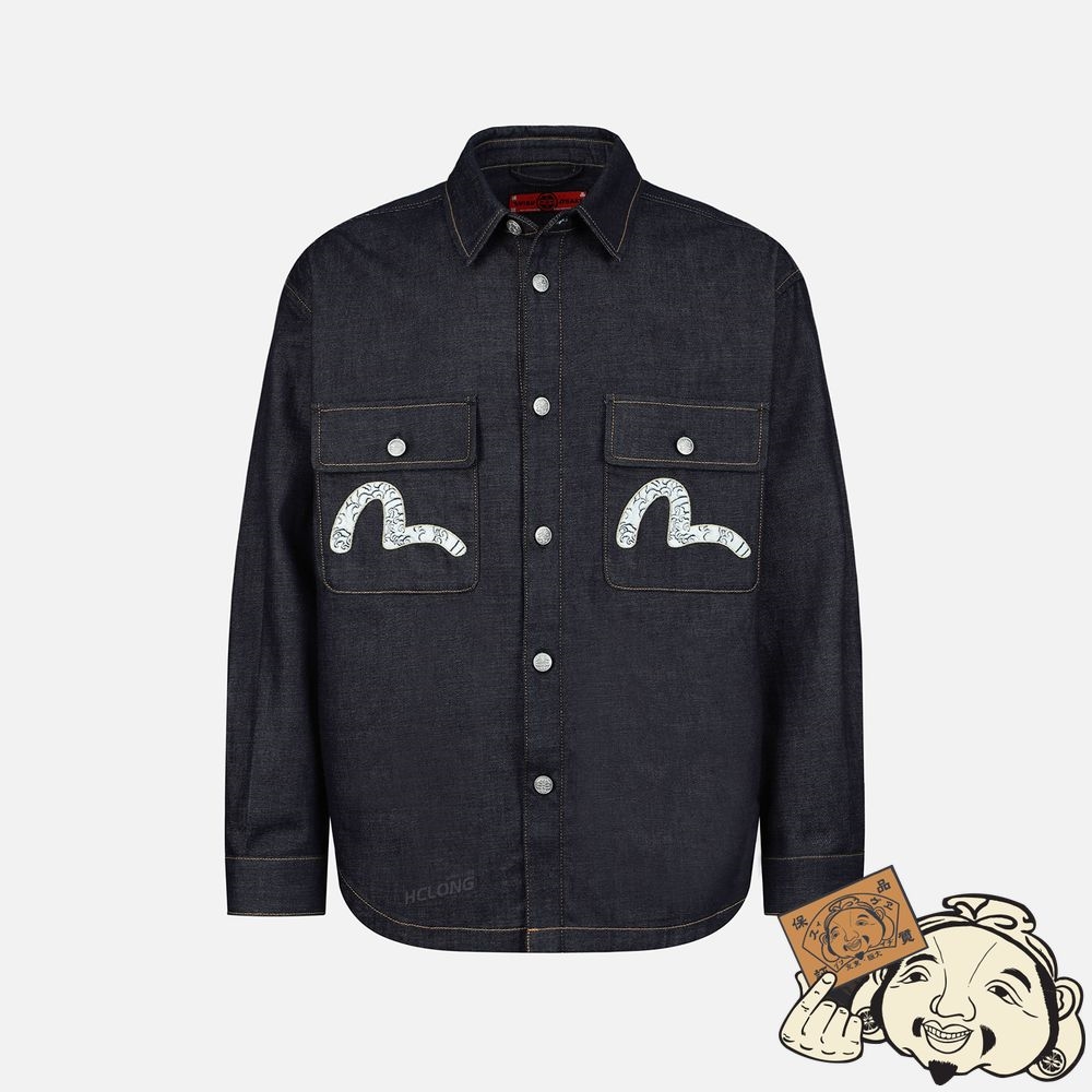 Men Evisu SEA WAVE-PATTERN SEAGULL EMBROIDERY DENIM SHIRT JACKET Indigo | 847HNXJQS