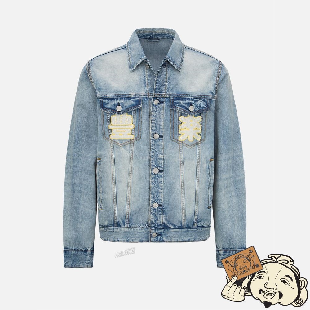 Men Evisu SLOGAN DAICOCK PRINT DENIM JACKET Indigo | 768NKXBQA