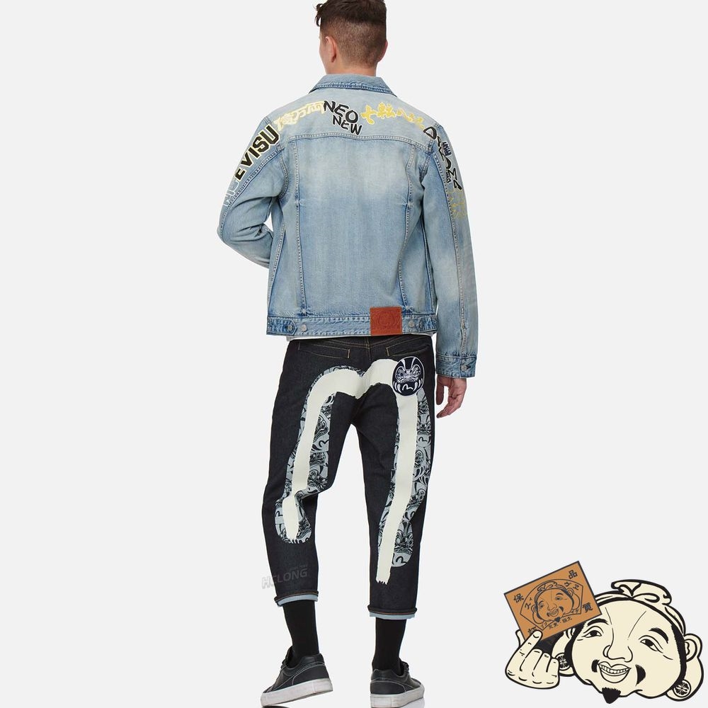 Men Evisu SLOGAN DAICOCK PRINT DENIM JACKET Indigo | 768NKXBQA