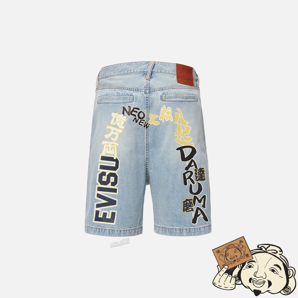 Men Evisu SLOGAN DAICOCK PRINT DENIM SHORTS Indigo | 129FWOZNV
