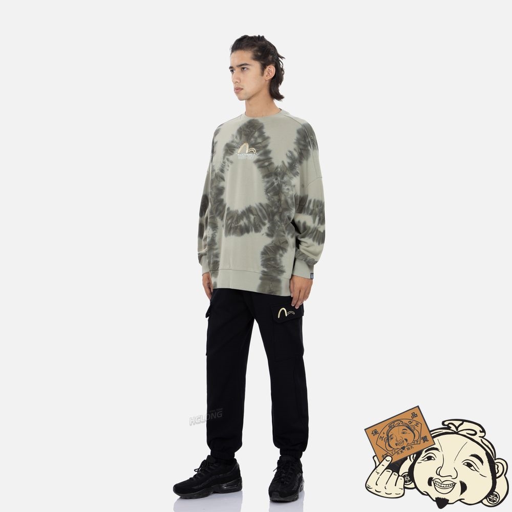 Men Evisu SLOGAN PRINT TIE-DYE SWEATSHIRT Kaki | 254NCUZFL