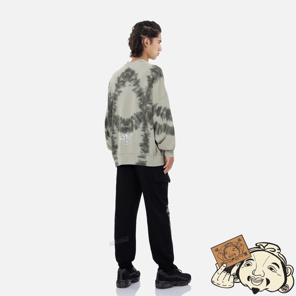 Men Evisu SLOGAN PRINT TIE-DYE SWEATSHIRT Kaki | 254NCUZFL