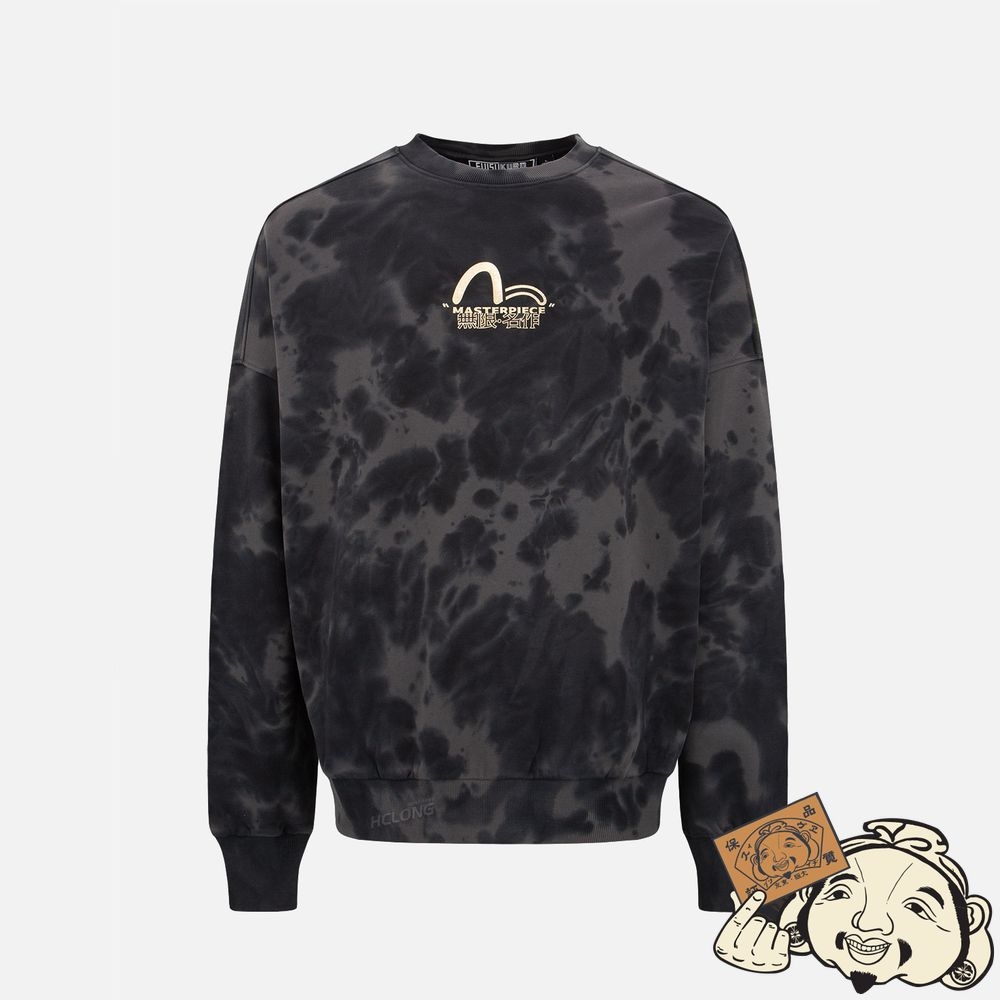 Men Evisu SLOGAN PRINT TIE-DYE SWEATSHIRT CHARCOAL | 296IYSAUW