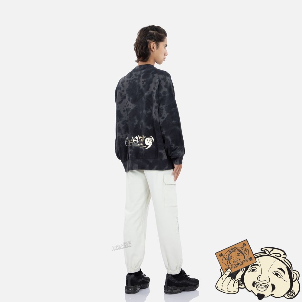 Men Evisu SLOGAN PRINT TIE-DYE SWEATSHIRT CHARCOAL | 296IYSAUW