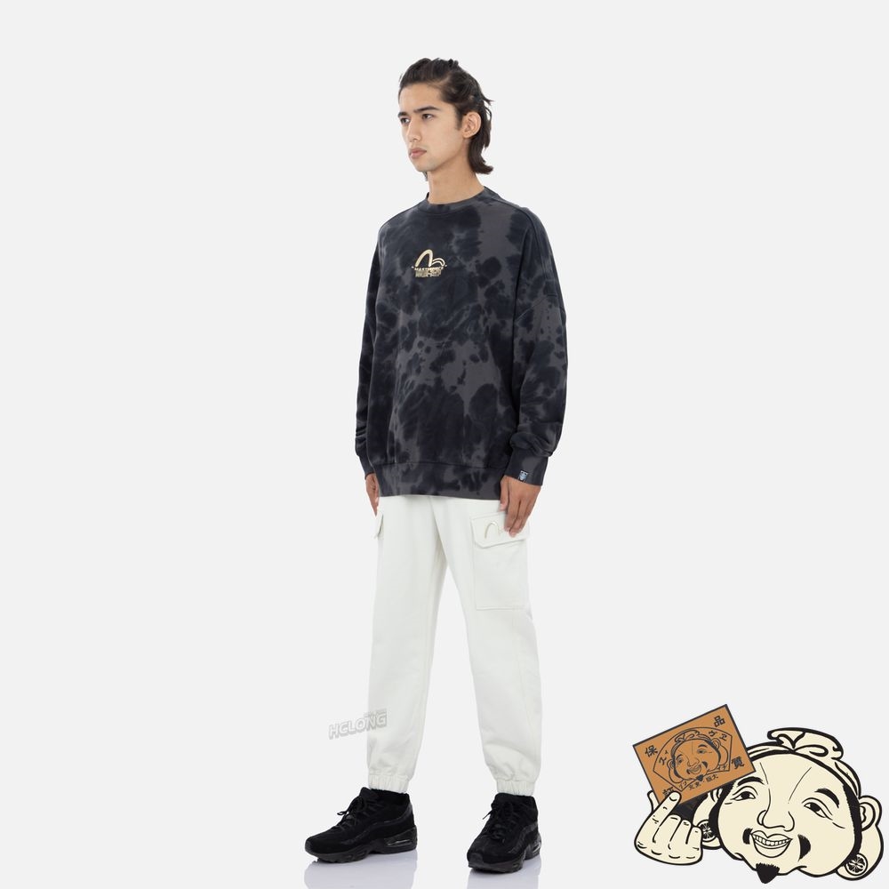 Men Evisu SLOGAN PRINT TIE-DYE SWEATSHIRT CHARCOAL | 296IYSAUW