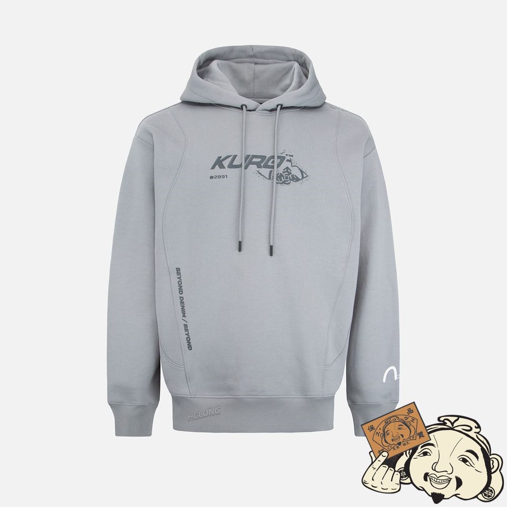 Men Evisu SNOW MOUNTAIN-PATTERN KAMON PRINT HOODED SWEATSHIRT Grise | 328CXJFPU