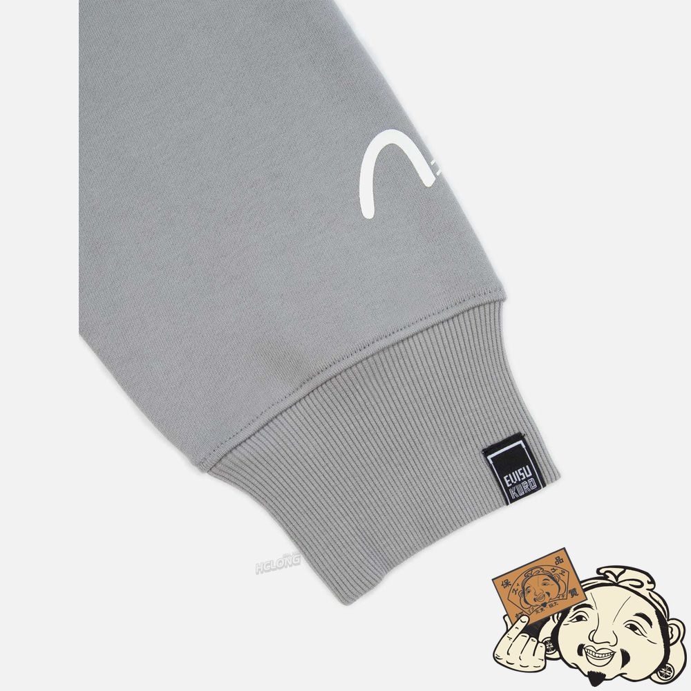 Men Evisu SNOW MOUNTAIN-PATTERN KAMON PRINT HOODED SWEATSHIRT Grise | 328CXJFPU