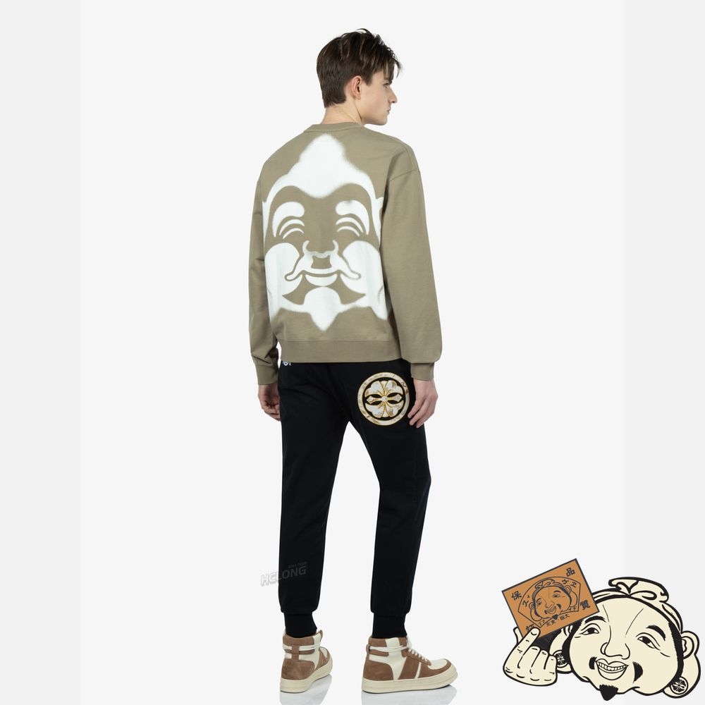 Men Evisu SPRAY-EFFECT GODHEAD PRINT SWEATSHIRT WITH SEAGULL EMBROIDERY Vert | 467LTQDWC