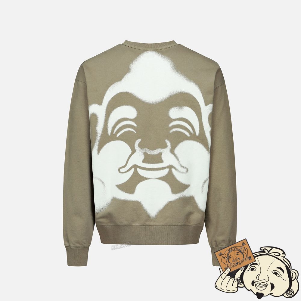 Men Evisu SPRAY-EFFECT GODHEAD PRINT SWEATSHIRT WITH SEAGULL EMBROIDERY Vert | 467LTQDWC