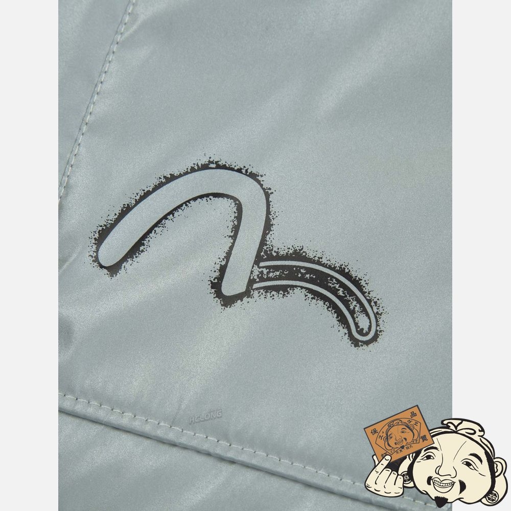 Men Evisu SPRAY-EFFECT KAMON PRINT DOWN JACKET Grise | 925MJDVRL
