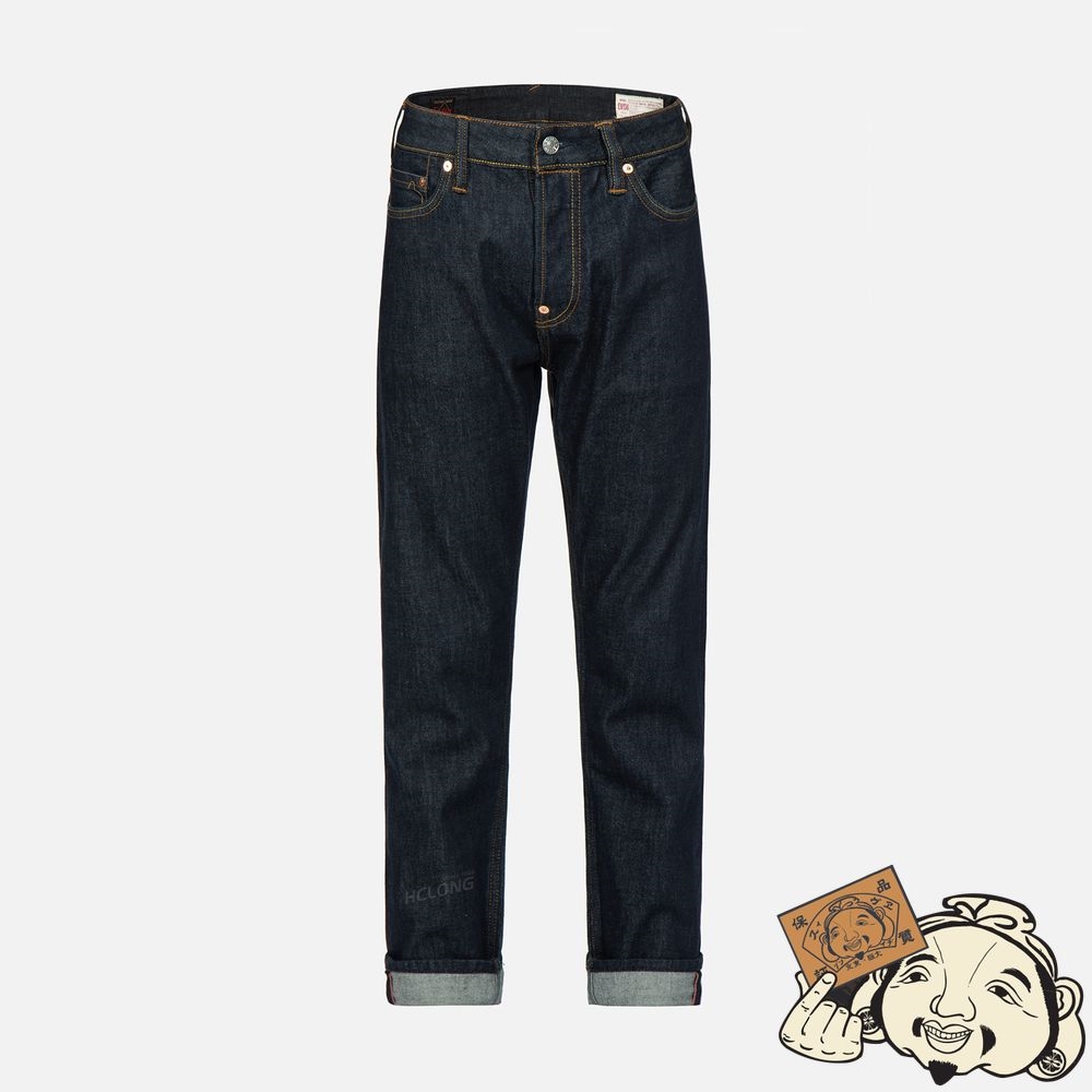 Men Evisu STENCIL SLOGAN AND LAYERED DAICOCK PRINT CARROT-FIT JEANS #2017 Indigo | 064ZBKTPM