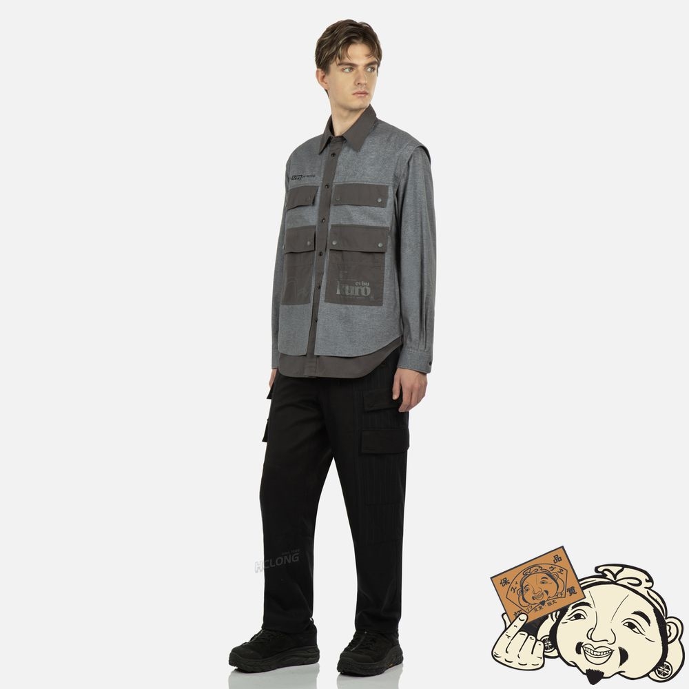 Men Evisu STRIPED PANNELS WIDE LEG PANTS Noir | 362FVOEJC