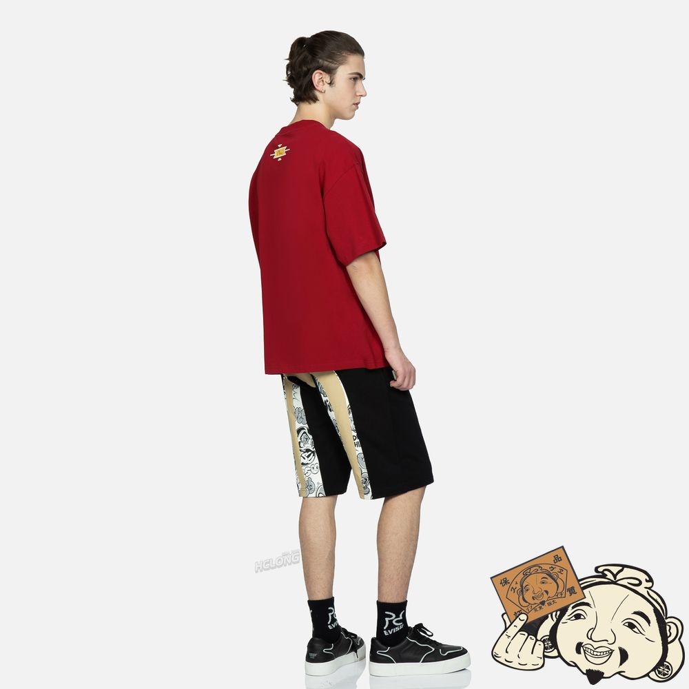 Men Evisu TAIKO DARUMA AND NOMADIC PATTERN PRINT T-SHIRT Rouge | 718YAJZNO