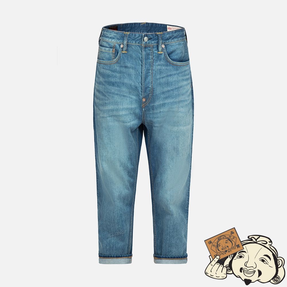 Men Evisu TAIKO DARUMA PRINT CROPPED-FIT JEANS #2027 Indigo | 894IZOEMY
