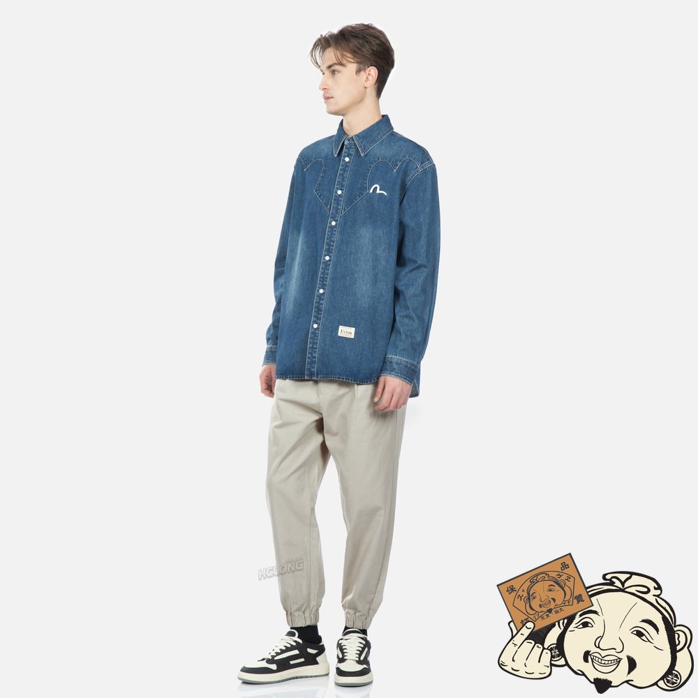 Men Evisu TAIKO DARUMA PRINT DENIM SHIRT Indigo | 687WQHPMZ