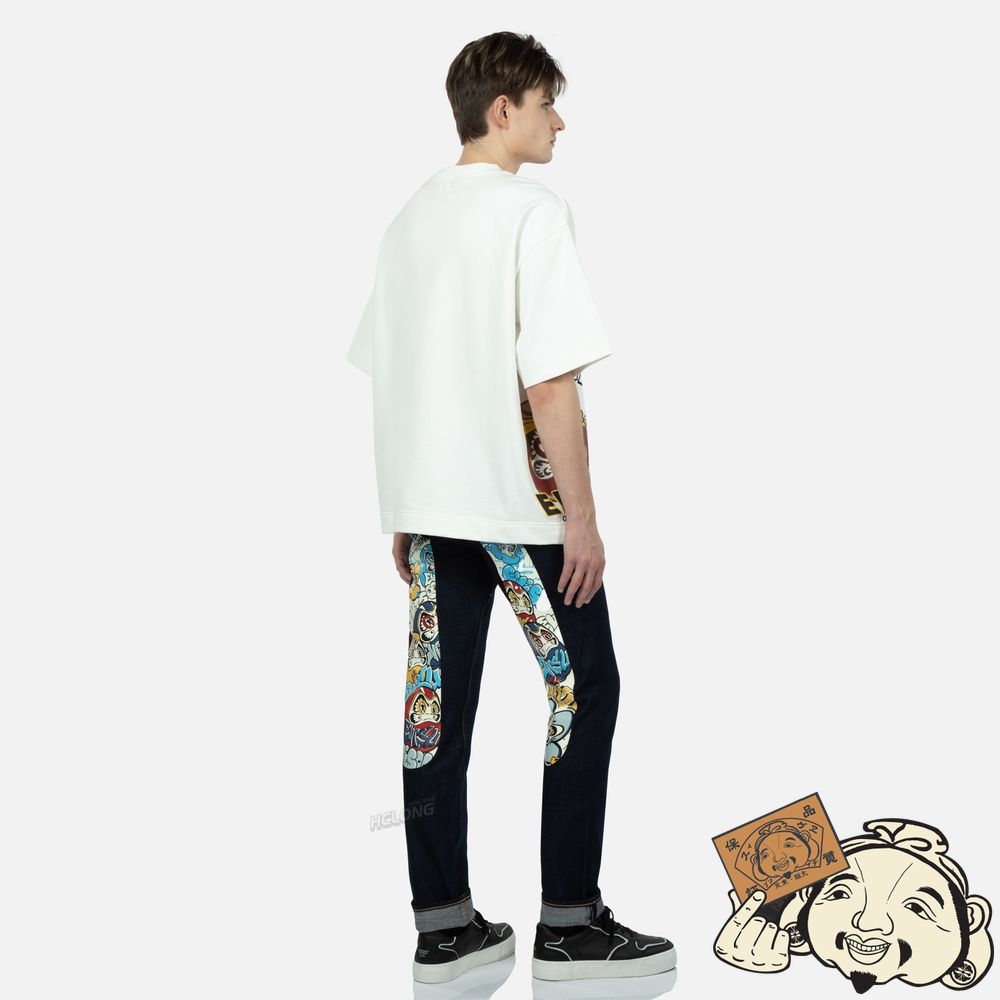 Men Evisu TAIKO DARUMA PRINT SWEATSHIRT Blanche | 502CTFSWX