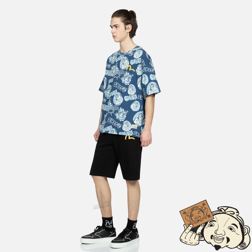 Men Evisu TAIKO DARUMA PRINT SWEAT SHORTS Noir | 071LYVCQT