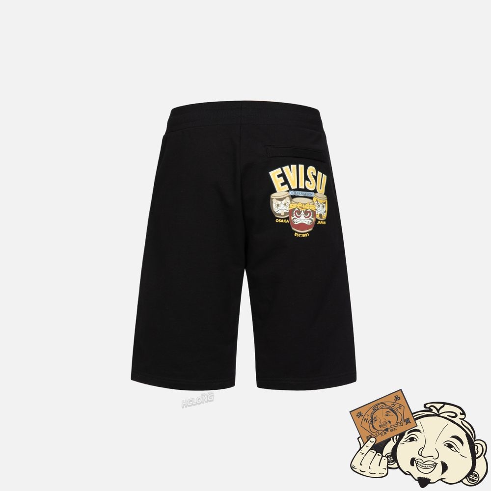 Men Evisu TAIKO DARUMA PRINT SWEAT SHORTS Noir | 071LYVCQT