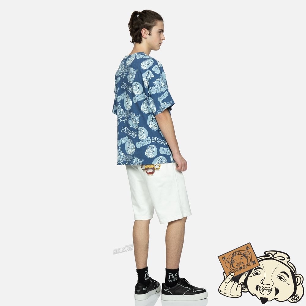 Men Evisu TAIKO DARUMA PRINT SWEAT SHORTS Blanche | 790NIHMVY