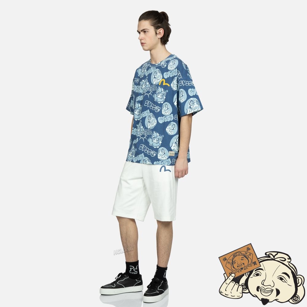 Men Evisu TAIKO DARUMA PRINT SWEAT SHORTS Blanche | 790NIHMVY