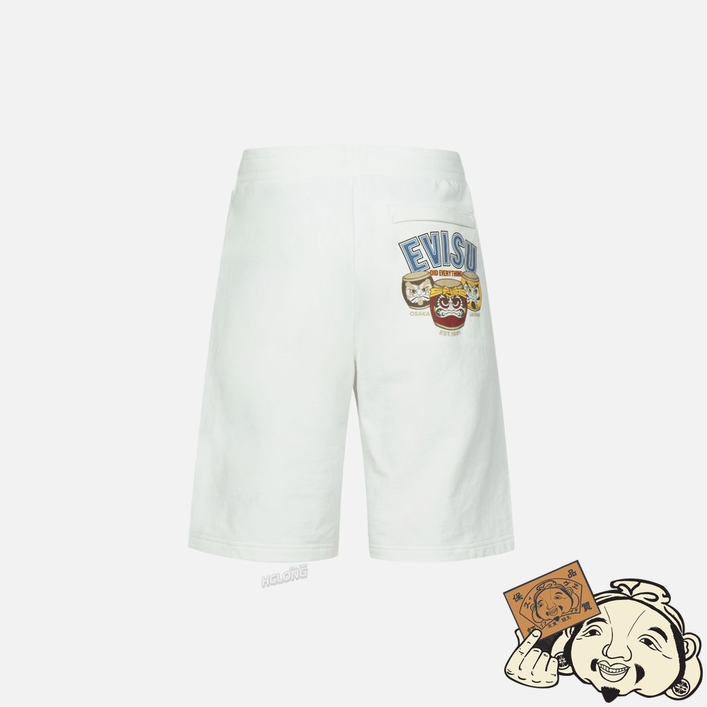 Men Evisu TAIKO DARUMA PRINT SWEAT SHORTS Blanche | 790NIHMVY