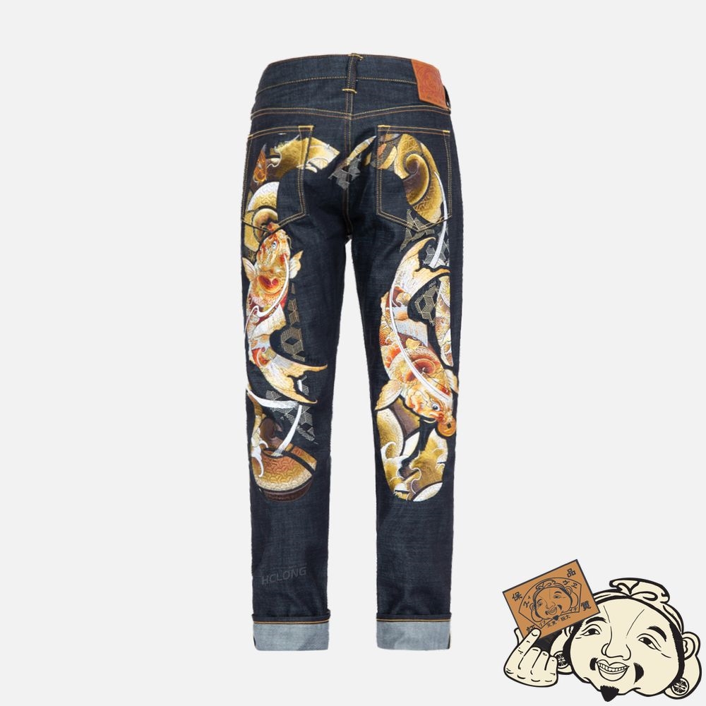 Men Evisu TATTOO KOI DAICOCK EMBROIDERY CARROT-FIT JEANS #2017 Indigo | 148WJKLQV
